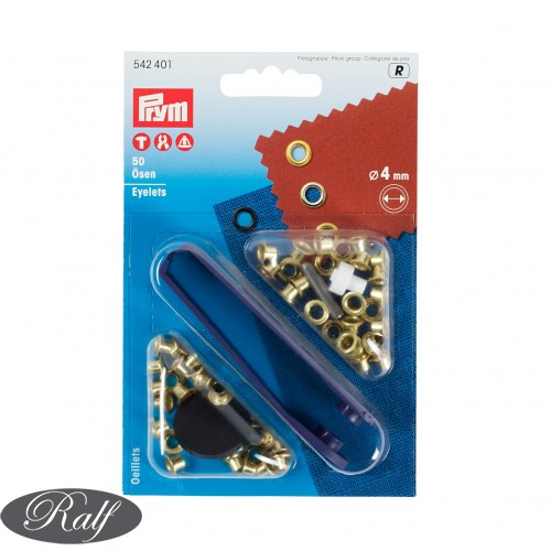 Set ocheti cu dispozitiv de atasare, culoare auriu - 4 mm - Prym 542401